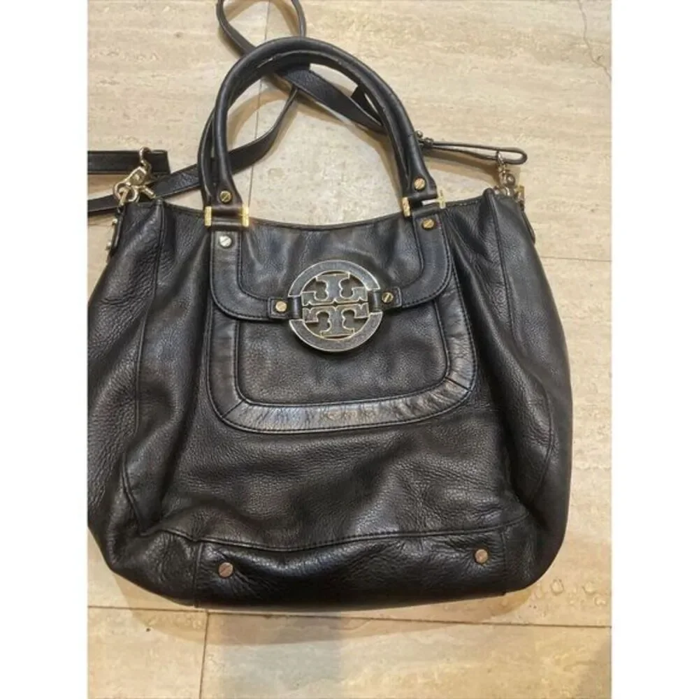Tory Burch Amanda Hobo Black Pebbled Leather Handbag Satchel Shoulder Messenger - Picture 14 of 14
